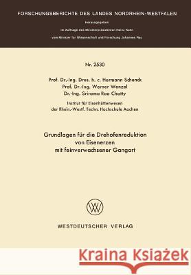 Grundlagen Für Die Drehofenreduktion Von Eisenerzen Mit Feinverwachsener Gangart Schenck, Hermann 9783531025308 Vs Verlag Fur Sozialwissenschaften