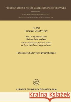 Reflexionsverhalten Von Fahrbahnbelägen Leins, Werner 9783531027524 Vs Verlag Fur Sozialwissenschaften