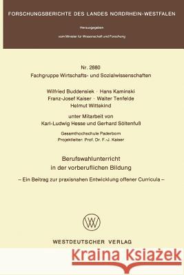 Berufswahlunterricht in Der Vorberuflichen Bildung: Ein Beitrag Zur Praxisnahen Entwicklung Offener Curricula Buddensiek, Wilfried 9783531028804 Vs Verlag Fur Sozialwissenschaften