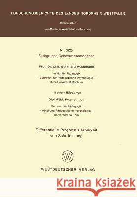 Differentielle Prognostizierbarkeit Von Schulleistung Bernhard Rosemann 9783531031255 Vs Verlag Fur Sozialwissenschaften