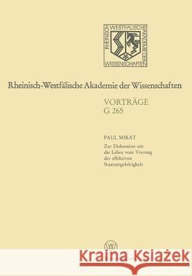 Geisteswissenschaften: Vorträge - G 265 Mikat, Paul 9783531072654 Vs Verlag Fur Sozialwissenschaften