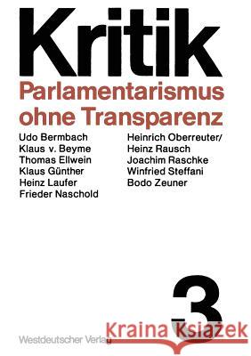 Parlamentarismus Ohne Transparenz Winfried Steffani 9783531110561 Springer