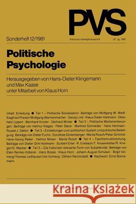 Politische Psychologie Max Kaase Hans-Dieter Klingemann 9783531115894