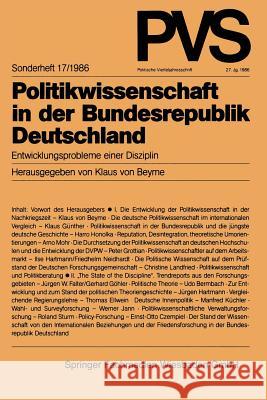 Politikwissenschaft in Der Bundesrepublik Deutschland: Entwicklungsprobleme Einer Disziplin Beyme, Klaus Von 9783531118307