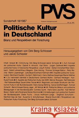 Politische Kultur in Deutschland: Bilanz Und Perspektiven Der Forschung Berg-Schlosser, Dirk 9783531118604