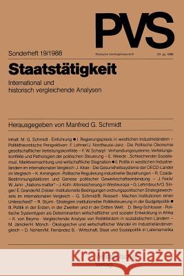 Staatstätigkeit: International Und Historisch Vergleichende Analysen Schmidt, Manfred G. 9783531120140