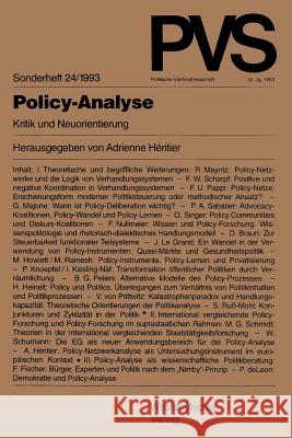 Policy-Analyse: Kritik Und Neuorientierung Héritier, Adrienne 9783531124704 Vs Verlag Fur Sozialwissenschaften