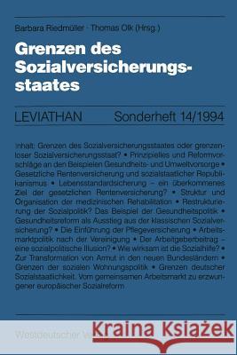 Grenzen Des Sozialversicherungsstaates Barbara Riedmuller Thomas Olk 9783531126623