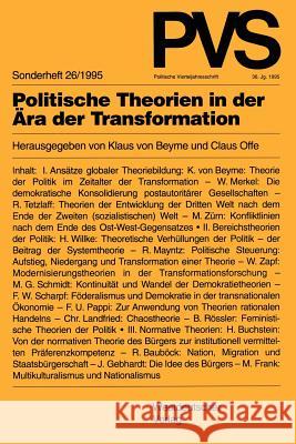 Politische Theorien in Der Ära Der Transformation Von Beyme, Klaus 9783531128443