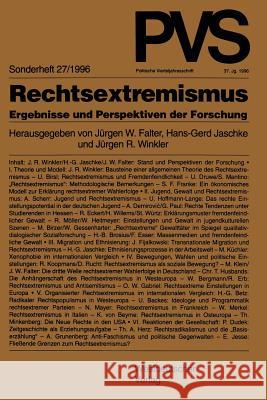 Rechtsextremismus: Ergebnisse Und Perspektiven Der Forschung Falter, Jürgen W. 9783531129280