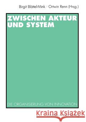 Zwischen Akteur Und System: Die Organisierung Von Innovation Blättel-Mink, Birgit 9783531129969 Vs Verlag Fur Sozialwissenschaften