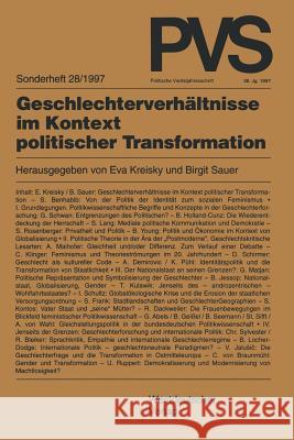 Geschlechterverhältnisse Im Kontext Politischer Transformation Kreisky, Eva 9783531130941 Vs Verlag Fur Sozialwissenschaften