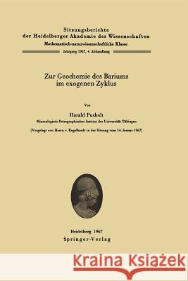 Zur Geochemie Des Bariums Im Exogenen Zyklus Puchelt, Harald 9783540039792 Springer