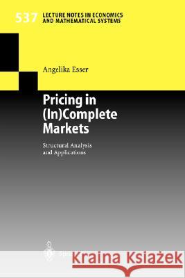 Pricing in (In)Complete Markets: Structural Analysis and Applications Angelika Esser 9783540208174 Springer-Verlag Berlin and Heidelberg GmbH & 