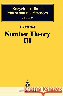 Number Theory III: Diophantine Geometry Lang, Serge 9783540530046 Springer