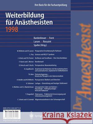 Der Anaesthesist Weiterbildung Für Anästhesisten 1998: Ihre Basis Für Die Facharztprüfung Bardenheuer, H. J. 9783540647119 Not Avail