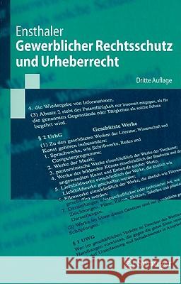 Gewerblicher Rechtsschutz Und Urheberrecht Ja1/4rgen Ensthaler 9783540899969 Springer