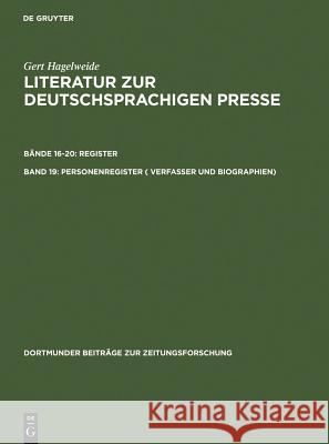 Personenregister ( Verfasser Und Biographien) Hagelweide, Gert 9783598234774