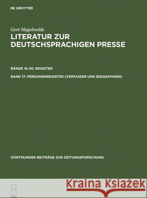 Personenregister (Verfasser Und Biographien ) Hagelweide, Gert 9783598234880