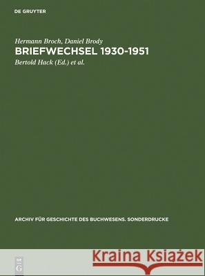 Briefwechsel 1930-1951 Hermann Broch Daniel Brody Bertold Hack 9783598248870