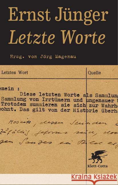 Letzte Worte Jünger, Ernst 9783608939491 Klett-Cotta