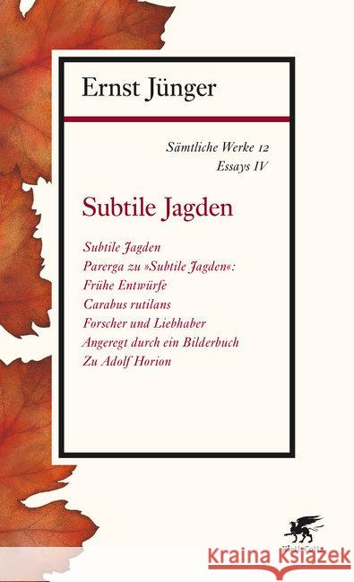 Subtile Jagden : Essays IV Jünger, Ernst 9783608963120 Klett-Cotta