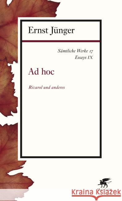Ad hoc : Essays IX Jünger, Ernst 9783608963175