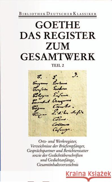 Register und Gesamtinhaltsverzeichnis zur I. und II. Abteilung  9783618606055 Deutscher Klassiker Verlag