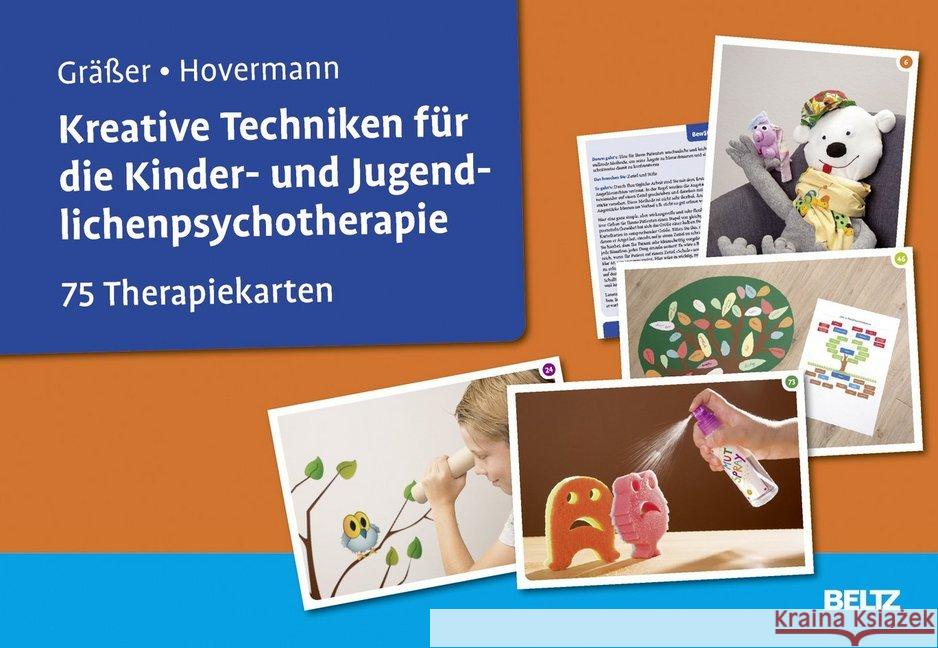 Kreative Techniken für die Kinder- und Jugendlichenpsychotherapie, 75 Therapiekarten : 75 Therapiekarten. Kartenset mit 75 Bildkarten und 32-seitigem Booklet. Mit Online-Material Gräßer, Melanie; Hovermann, Eike 9783621285070 Beltz Psychologie