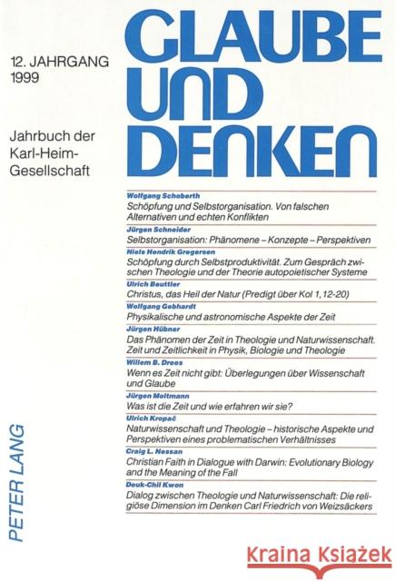 Glaube Und Denken: Jahrbuch Der Karl-Heim-Gesellschaft- 12. Jahrgang 1999 Schwarz, Hans 9783631355978