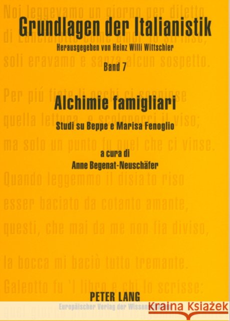 Alchimie Famigliari: Studi Su Beppe E Marisa Fenoglio- Con La Collaborazione Di Patrizia Farinelli Wittschier, Heinz Willi 9783631552889 Peter Lang Gmbh, Internationaler Verlag Der W
