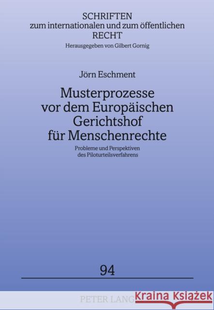 Musterprozesse VOR Dem Europaeischen Gerichtshof Fuer Menschenrechte: Probleme Und Perspektiven Des Piloturteilsverfahrens Gornig, Gilbert 9783631614693 Lang, Peter, Gmbh, Internationaler Verlag Der