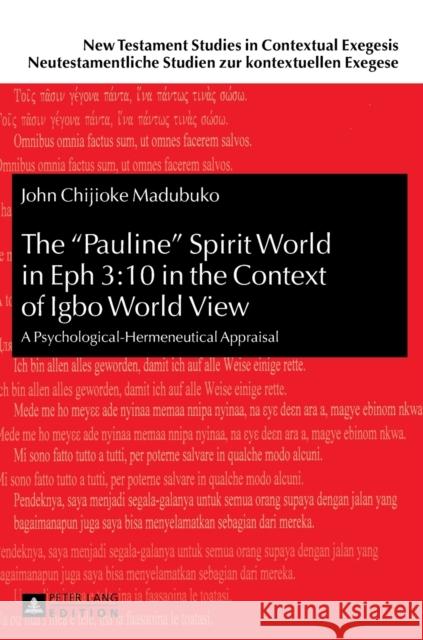 The «Pauline» Spirit World in Eph 3:10 in the Context of Igbo World View: A Psychological-Hermeneutical Appraisal Beutler, Johannes 9783631657775