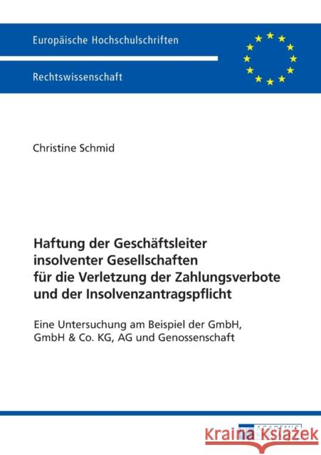 Haftung Der Geschaeftsleiter Insolventer Gesellschaften Fuer Die Verletzung Der Zahlungsverbote Und Der Insolvenzantragspflicht: Eine Untersuchung Am Schmid, Christine 9783631737187
