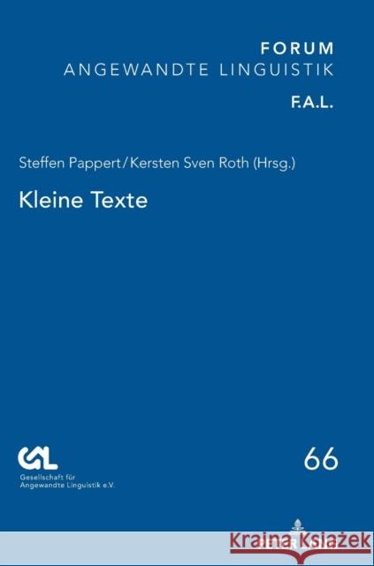 Kleine Texte Steffen Pappert Kersten Sven Roth 9783631812471 Peter Lang Gmbh, Internationaler Verlag Der W