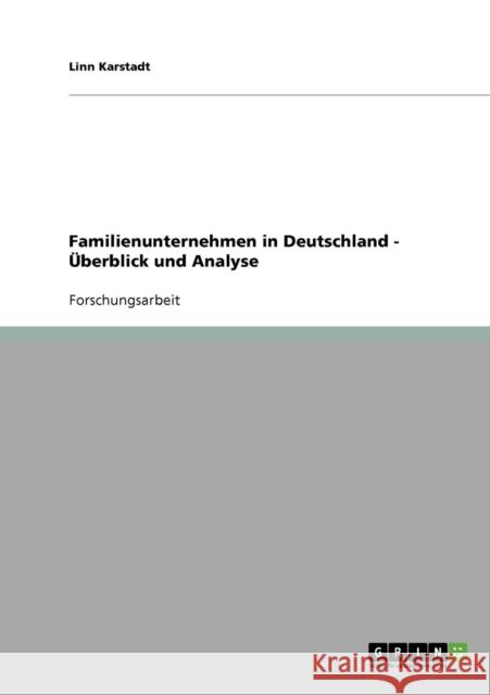 Familienunternehmen in Deutschland - Überblick und Analyse Karstadt, Linn 9783638643856 Grin Verlag