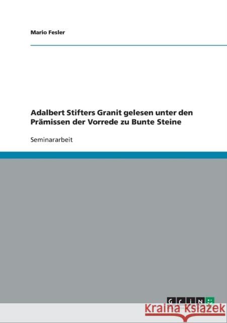 Adalbert Stifters Granit gelesen unter den Prämissen der Vorrede zu Bunte Steine Fesler, Mario 9783638647342 Grin Verlag