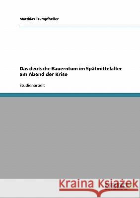 Das deutsche Bauerntum im Spätmittelalter am Abend der Krise Matthias Trumpfheller 9783638662420 Grin Verlag