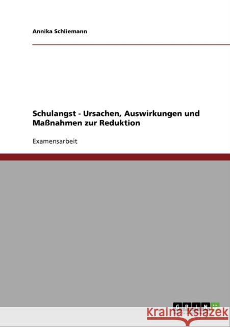 Schulangst - Ursachen, Auswirkungen und Maßnahmen zur Reduktion Schliemann, Annika 9783638681032