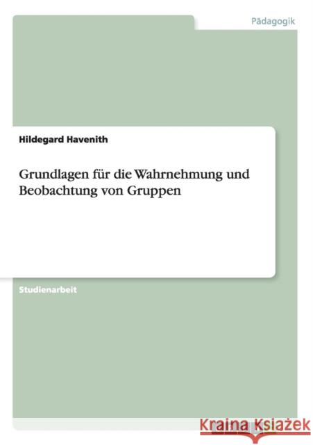 Grundlagen für die Wahrnehmung und Beobachtung von Gruppen Havenith, Hildegard 9783638736954