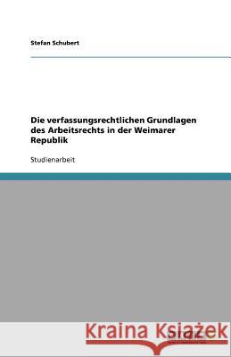 Die verfassungsrechtlichen Grundlagen des Arbeitsrechts in der Weimarer Republik Stefan Schubert 9783638776721 Grin Verlag