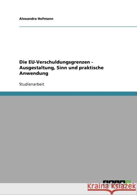 Die EU-Verschuldungsgrenzen - Ausgestaltung, Sinn und praktische Anwendung Alexandra Hofmann 9783638796125 Grin Verlag