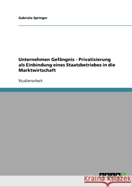 Unternehmen Gefängnis - Privatisierung als Einbindung eines Staatsbetriebes in die Marktwirtschaft Springer, Gabriela 9783638859813 Grin Verlag