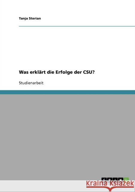 Was erklärt die Erfolge der CSU? Sterian, Tanja 9783638889636 Grin Verlag