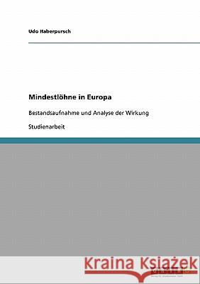 Mindestlöhne in Europa: Bestandsaufnahme und Analyse der Wirkung Haberpursch, Udo 9783638919173 Grin Verlag