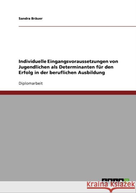 Individuelle Eingangsvoraussetzungen von Jugendlichen als Determinanten für den Erfolg in der beruflichen Ausbildung Bräuer, Sandra 9783638924214 Grin Verlag