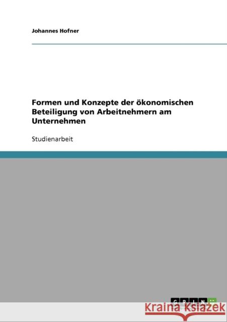 Formen und Konzepte der ökonomischen Beteiligung von Arbeitnehmern am Unternehmen Hofner, Johannes 9783638949941