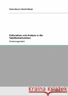 Kalkulation und Analyse in der Tabellenkalkulation Vaclav Beran Daniel Macek 9783640126194 Grin Verlag