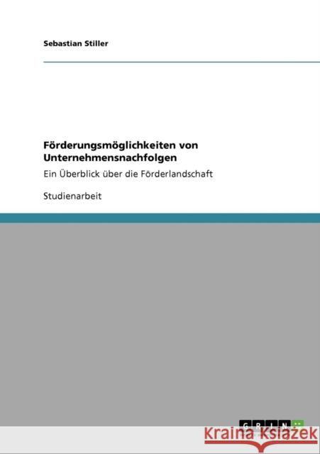 Förderungsmöglichkeiten von Unternehmensnachfolgen: Ein Überblick über die Förderlandschaft Stiller, Sebastian 9783640134328 Grin Verlag