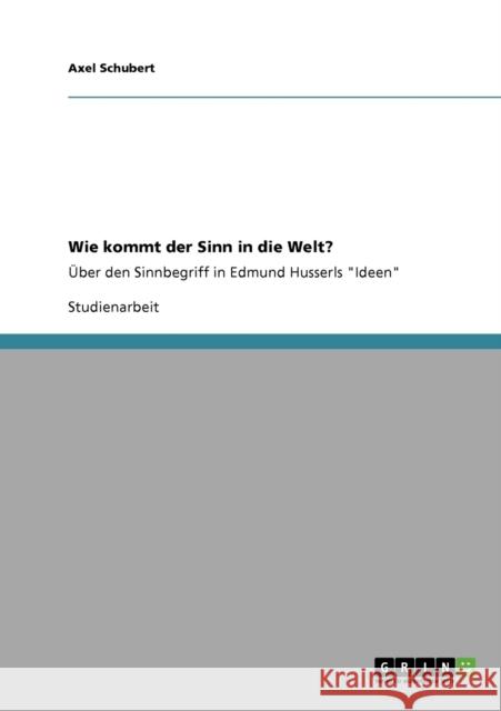 Wie kommt der Sinn in die Welt?: Über den Sinnbegriff in Edmund Husserls Ideen Schubert, Axel 9783640159543